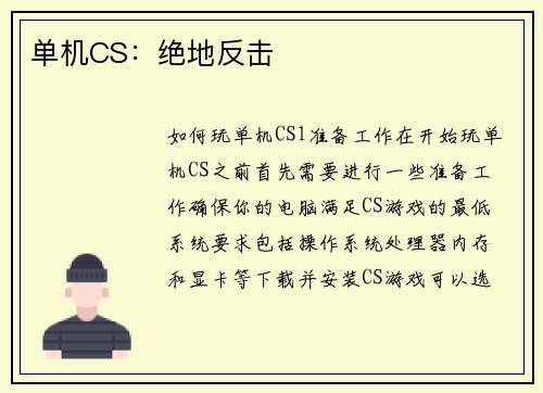 单机CS：绝地反击
